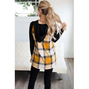 Pink Plaid Pullover Hoodie Yellow